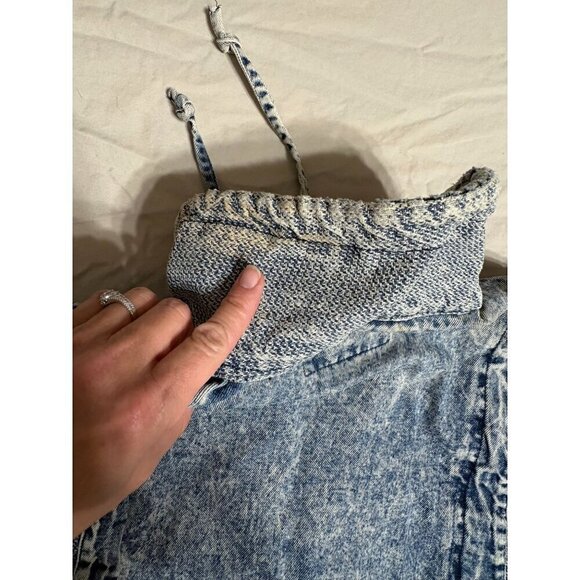 Vintage 80's Acid Wash Denim Bomber Jacket With Ribbed Hem Unisex 18W Distressed - Picture 8 of 11